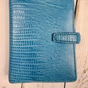 Filofax Topaz Pocket Planner Aqua Blue Lizard Embossed Leather